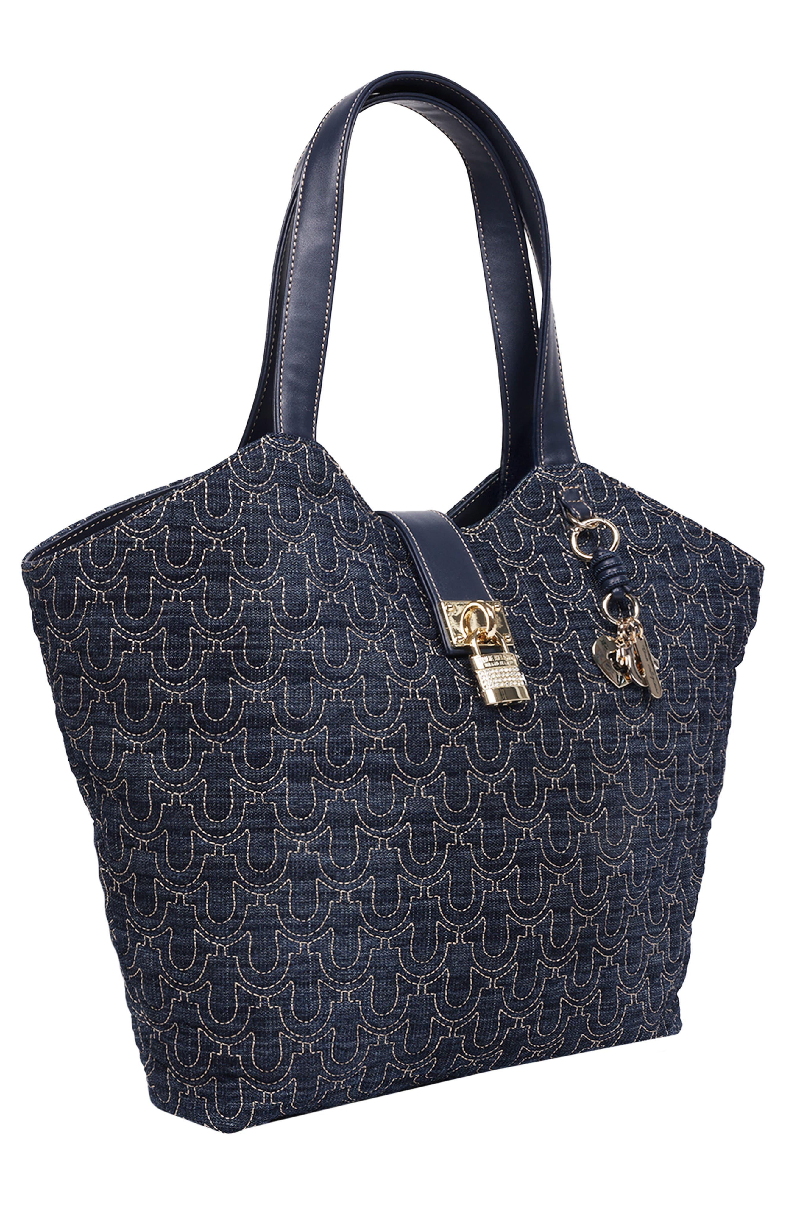 True Religion Horseshoe Charm Denim Tote, Alternate, color, Dark Denim