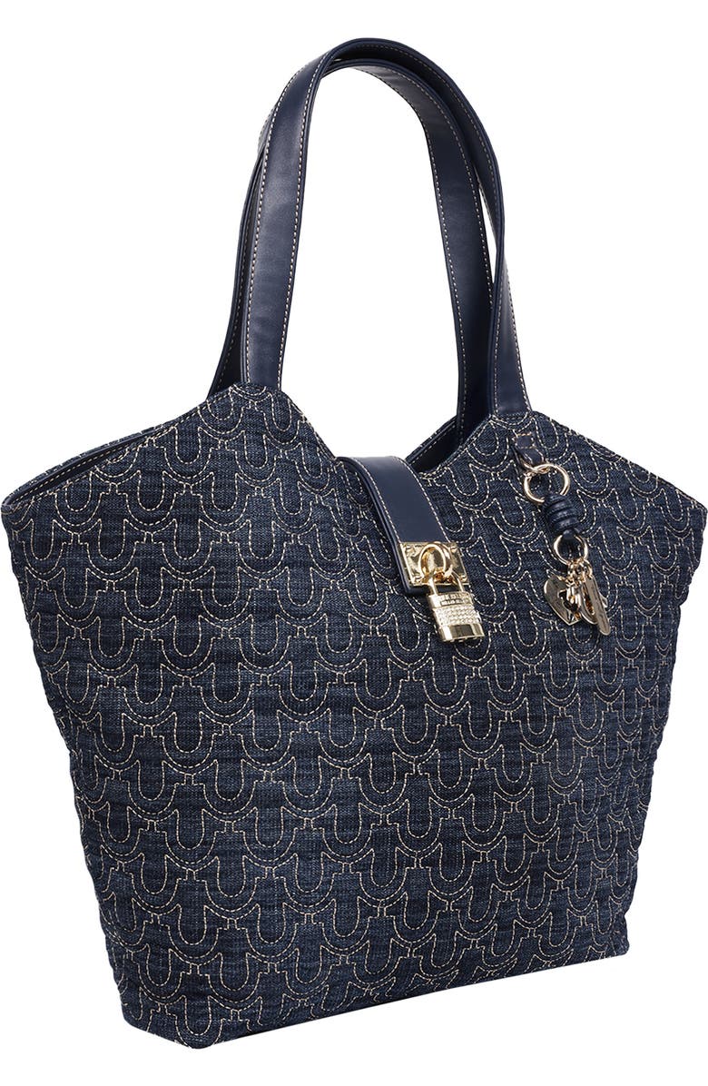 True Religion Horseshoe Charm Denim Tote, Alternate, color, Dark Denim