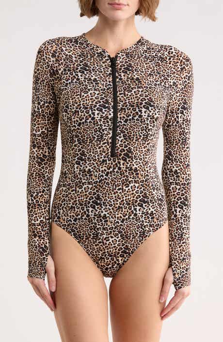 Betsey Johnson Long Sleeve One-Piece Scuba Zip Up Swimsuit