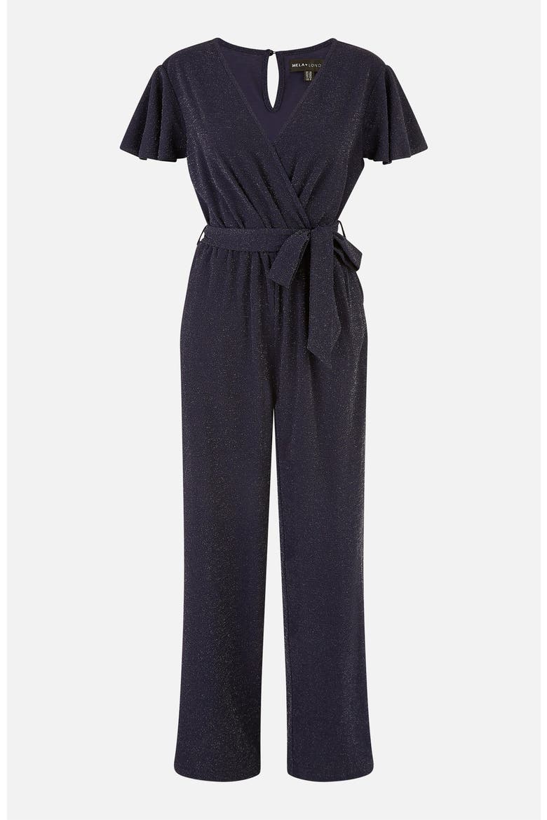 Sparkle Stretch Wrap Over Jumpsuit, Alternate, color, Navy