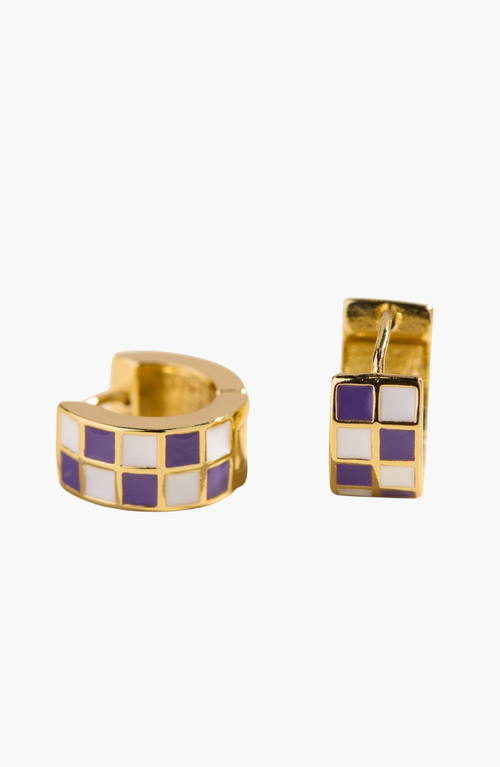 Nickel & Suede Checkered Enamel Huggies
