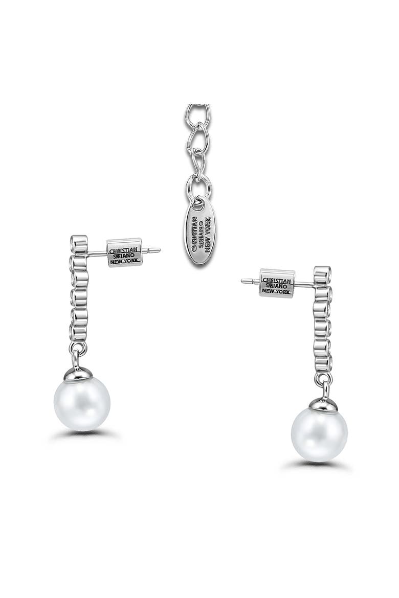 Cubic Zirconia & 9-10mm Faux Pearl Drop Earrings & Necklace Set, Alternate, color, SILVER
