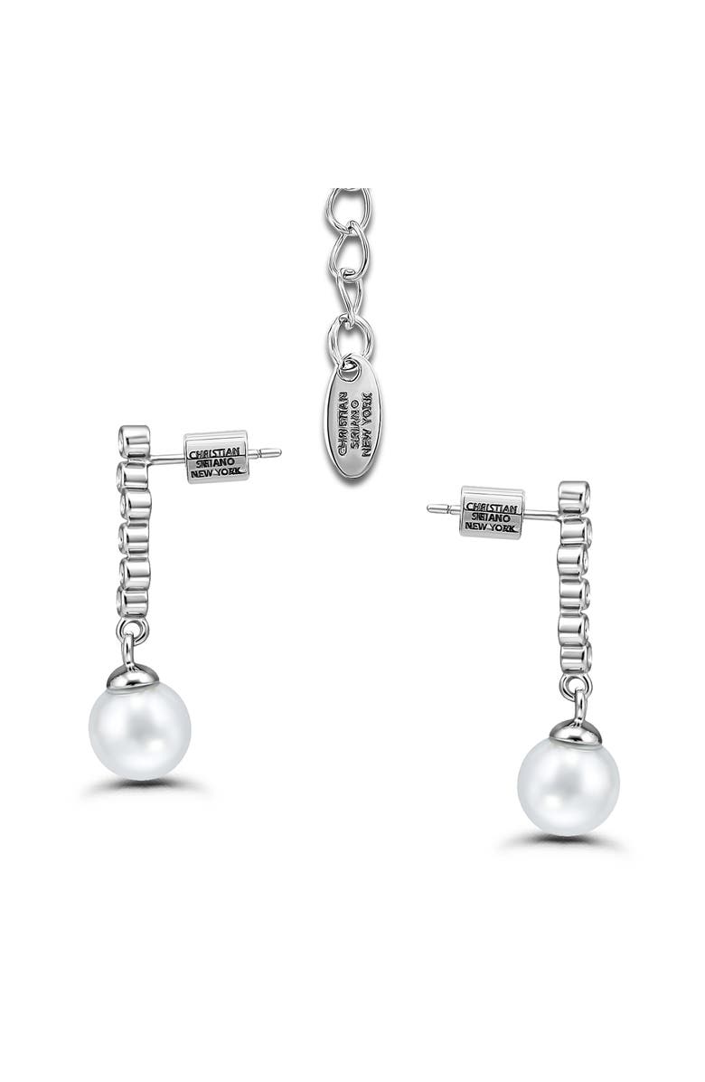 Christian Siriano New York Cubic Zirconia & 9-10mm Faux Pearl Drop Earrings & Necklace Set, Alternate, color, Silver