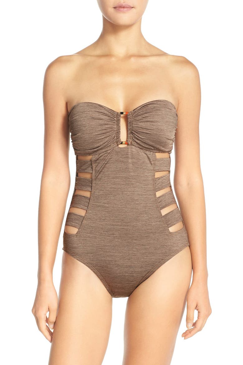 'Sand Dunes' Bandeau One-Piece Swimsuit, Main, color, SAND