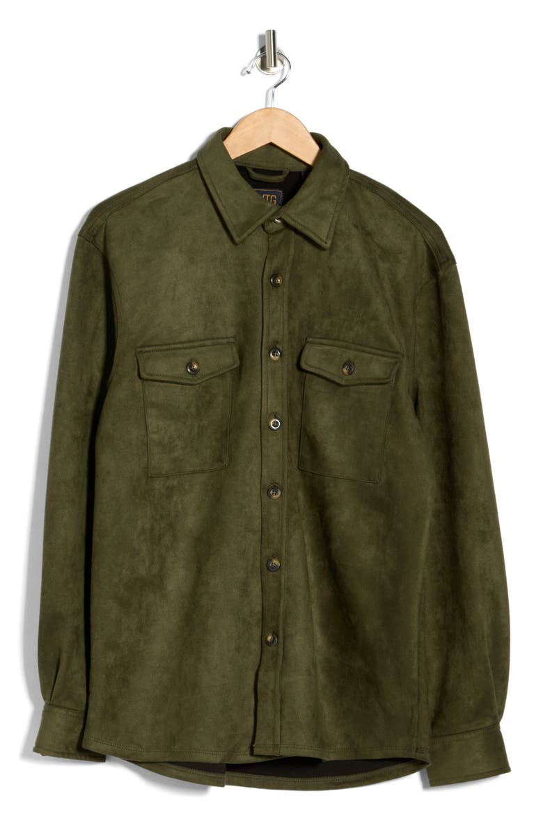 Faux Suede Shirt Jacket, Alternate, color, OLIVE