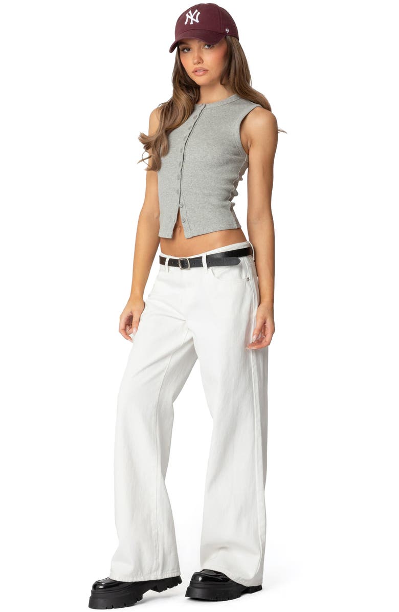 EDIKTED Basel Front Button Rib Crop Top, Alternate, color, Gray-Melange