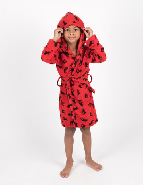 Leveret Kids Printed Fleece Hooded Robe In Red
