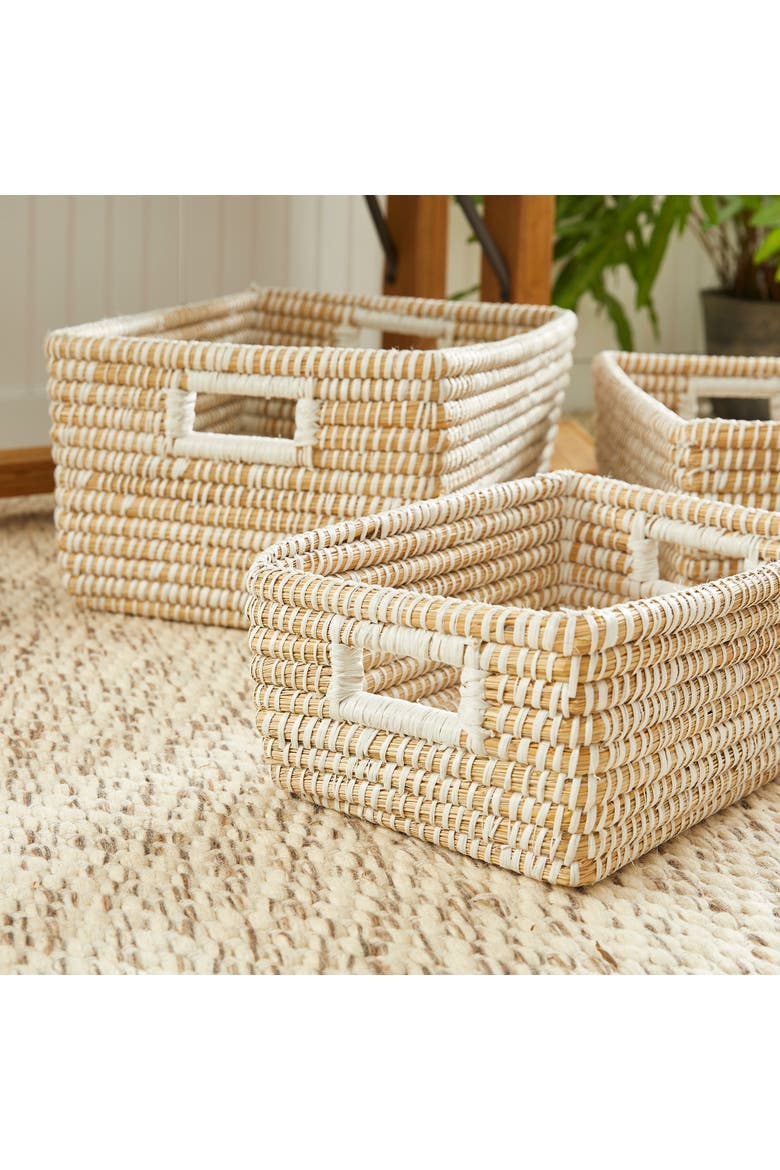 Rivergrass Rectangular Storage Baskets With Handles Set of 3, Alternate, color, White