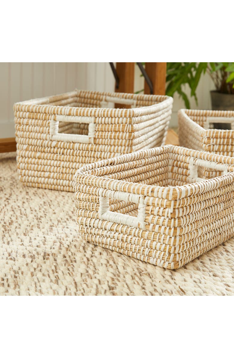Napa Home & Garden Rivergrass Rectangular Storage Baskets With Handles Set of 3, Alternate, color, White