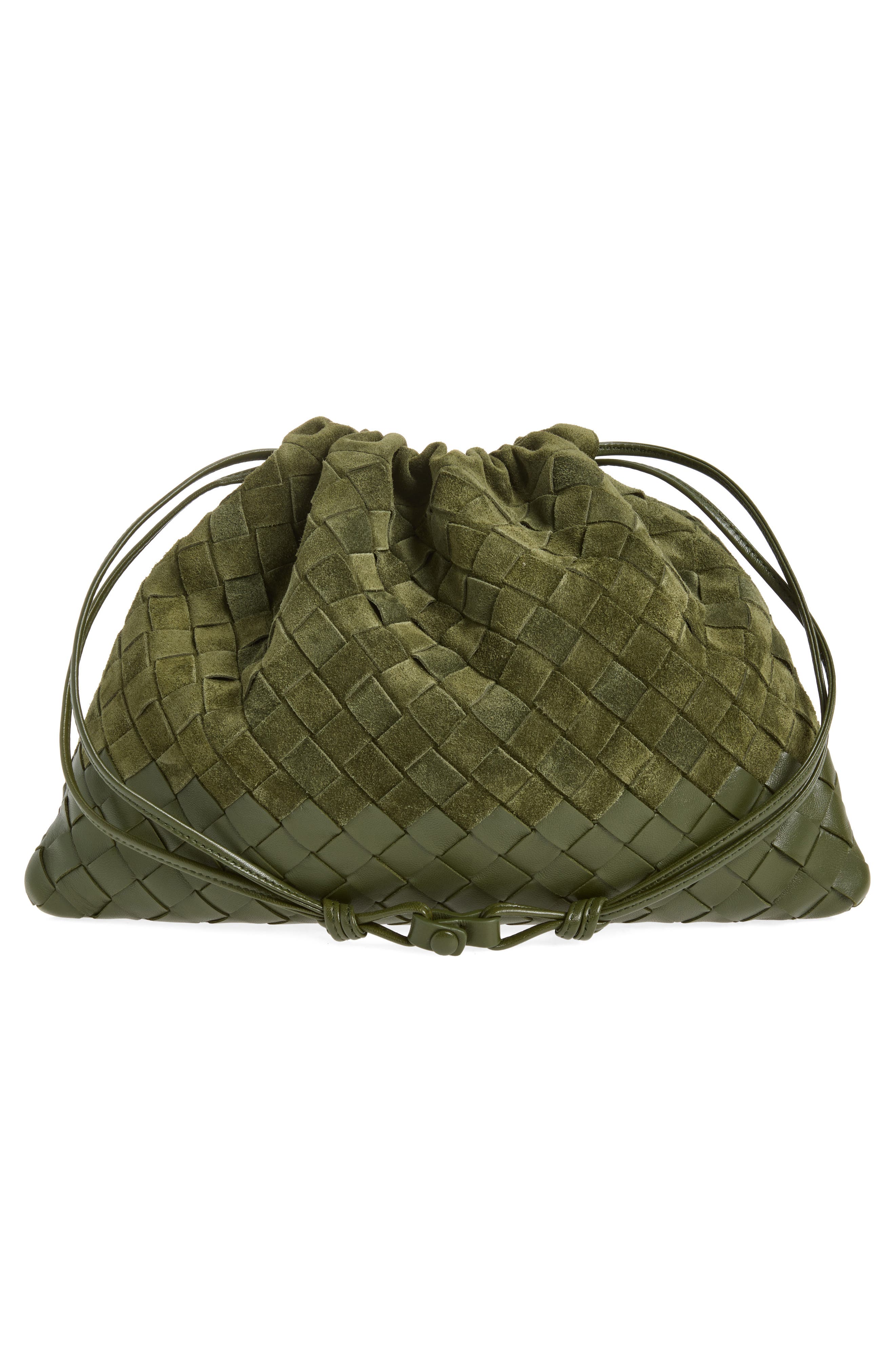 Medium Dustbag Intrecciato Suede & Leather Shoulder Bag, Alternate, color, 3785 GREEN TWEED-GOLD