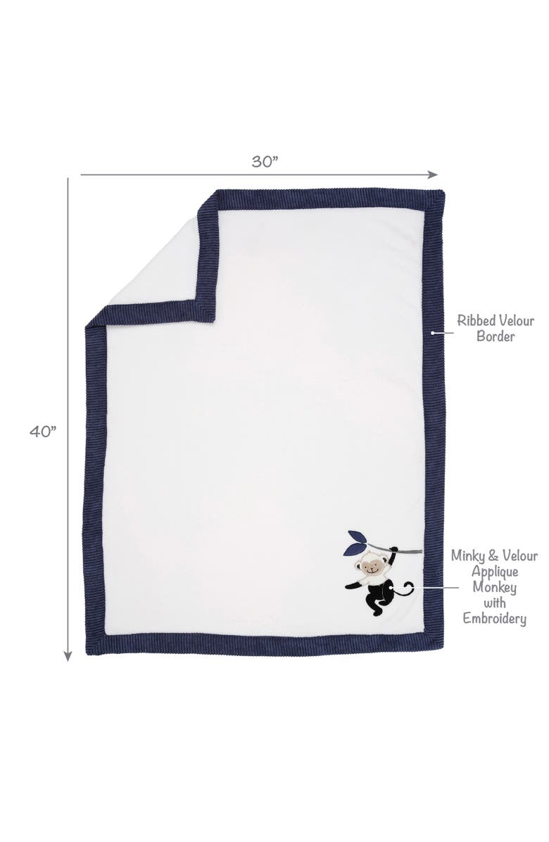 Lambs & Ivy Jungle Party Monkey Soft Fleece Baby Blanket, Alternate, color, White