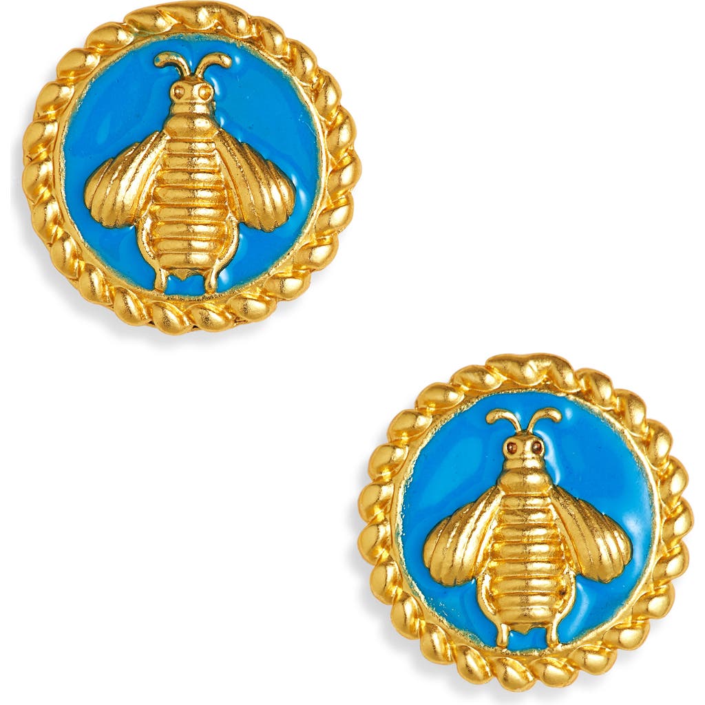 Karine Sultan Bee Coin Stud Earrings in Blue  product