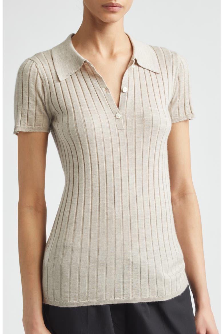 Cashmere & Silk Rib Polo, Alternate, color, OAT MELANGE