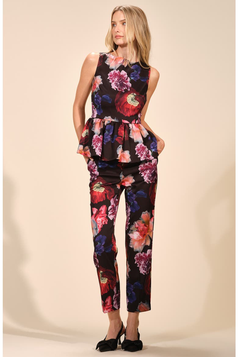 Satin Peplum Top, Alternate, color, FLEUR NOCTURNE
