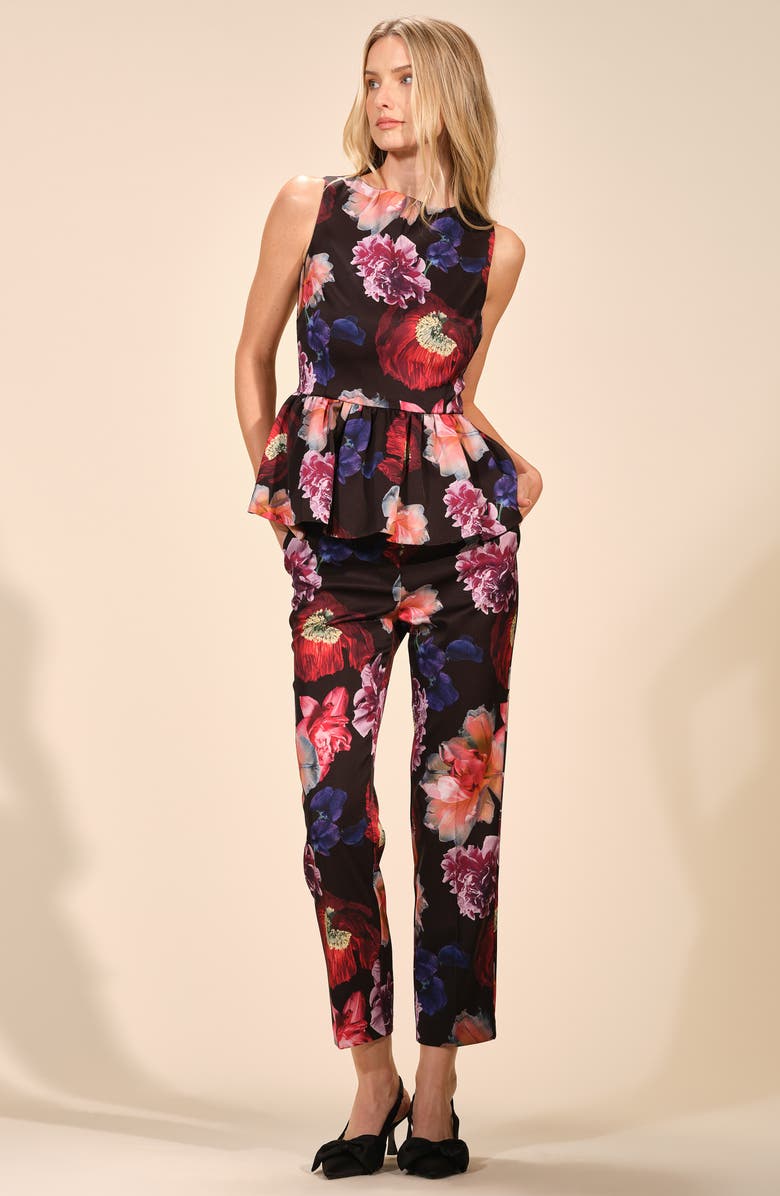 Isaac Mizrahi New York Satin Peplum Top, Alternate, color, Fleur Nocturne