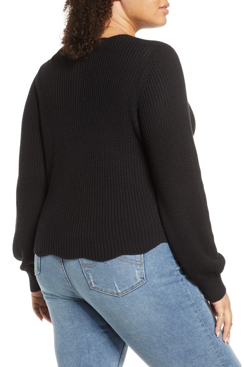 Scallop Hem Sweater, Alternate, color, BLACK