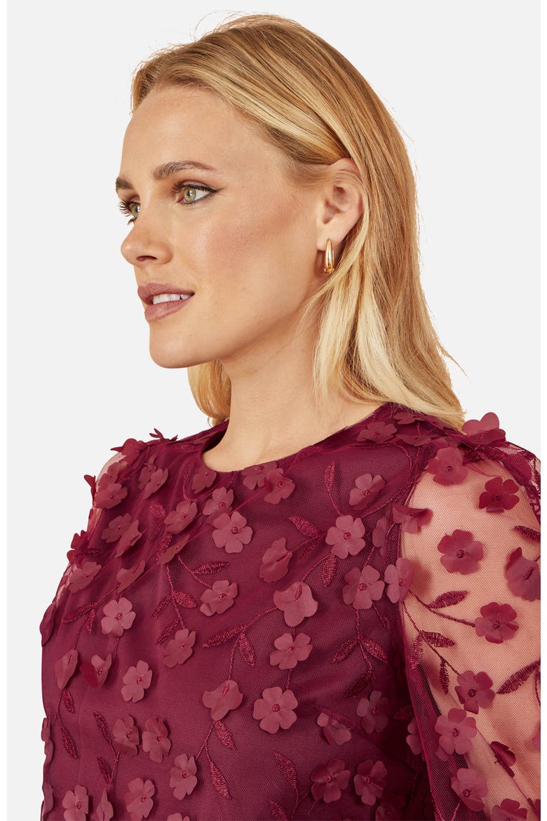 Sheer Sleeve Applique Top, Alternate, color, Burgundy