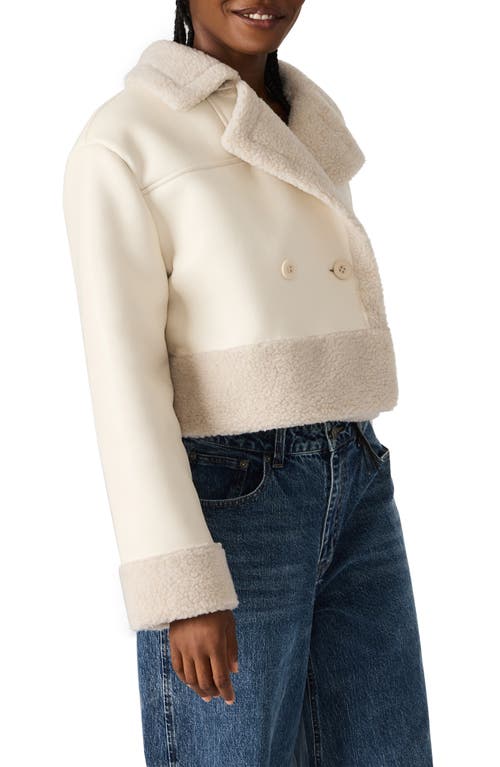 Steve Madden Athen Faux Shearling Trim Moto Jacket In Neutral