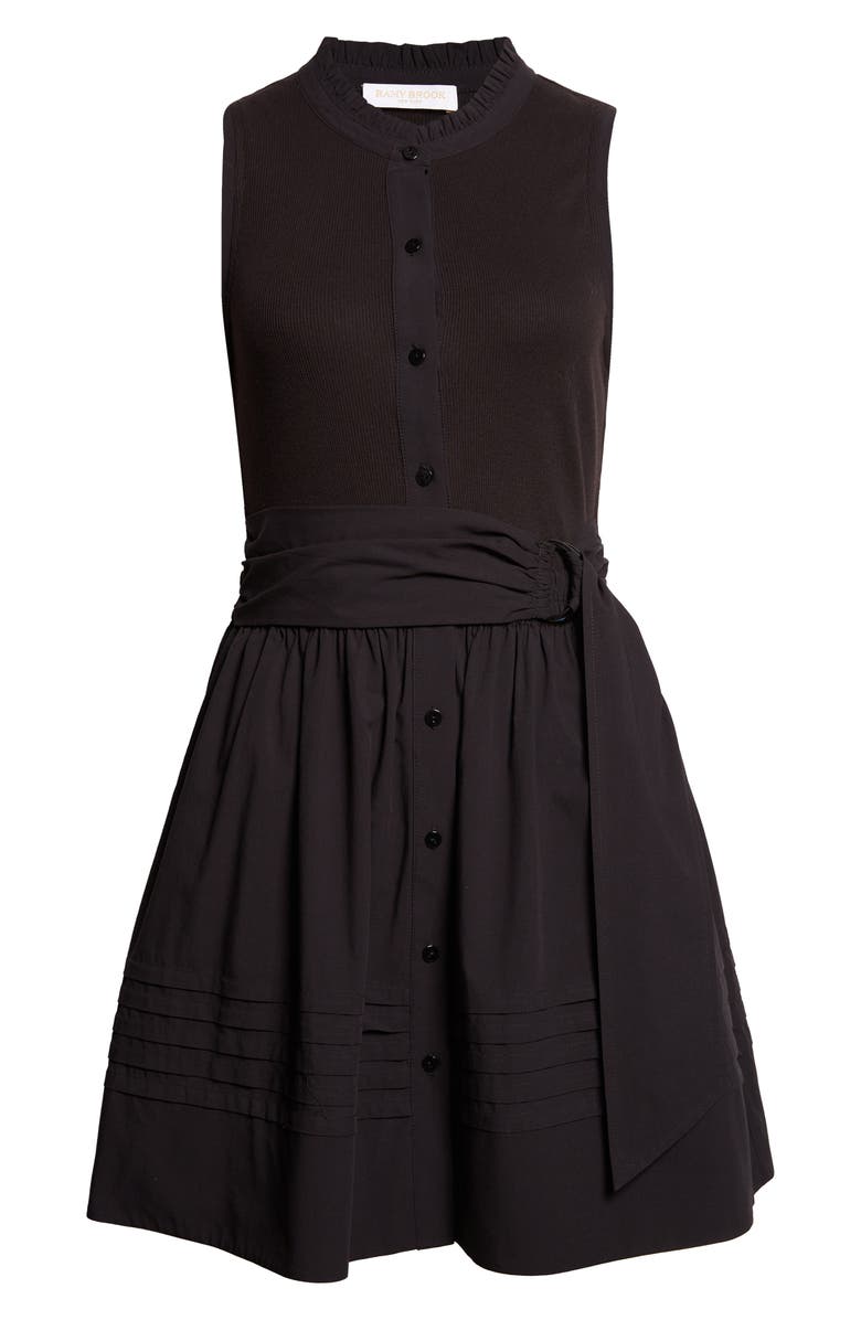 Ramy Brook Orla Belted Sleeveless Mixed Media Minidress, Alternate, color, Black