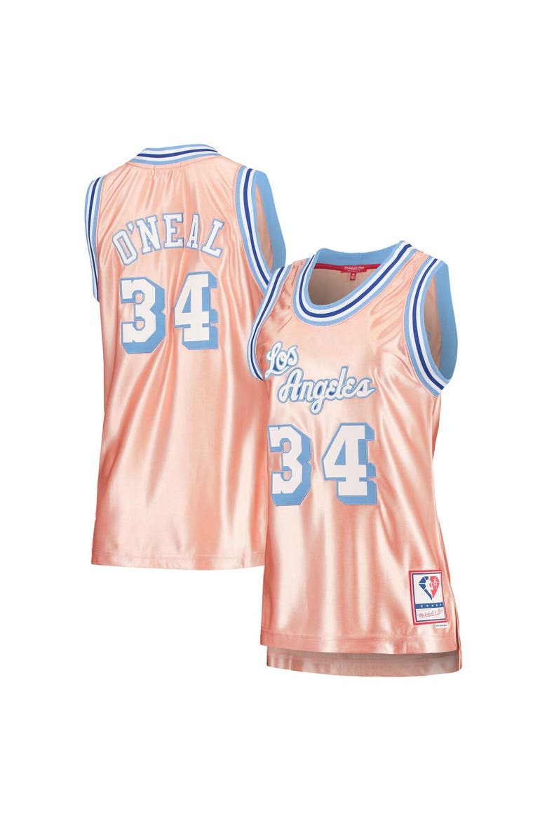 Women's Mitchell & Ness Shaquille O'Neal Pink Los Angeles Lakers 75th Anniversary Rose Gold 1996 Swingman Jersey, Main, color, Pink