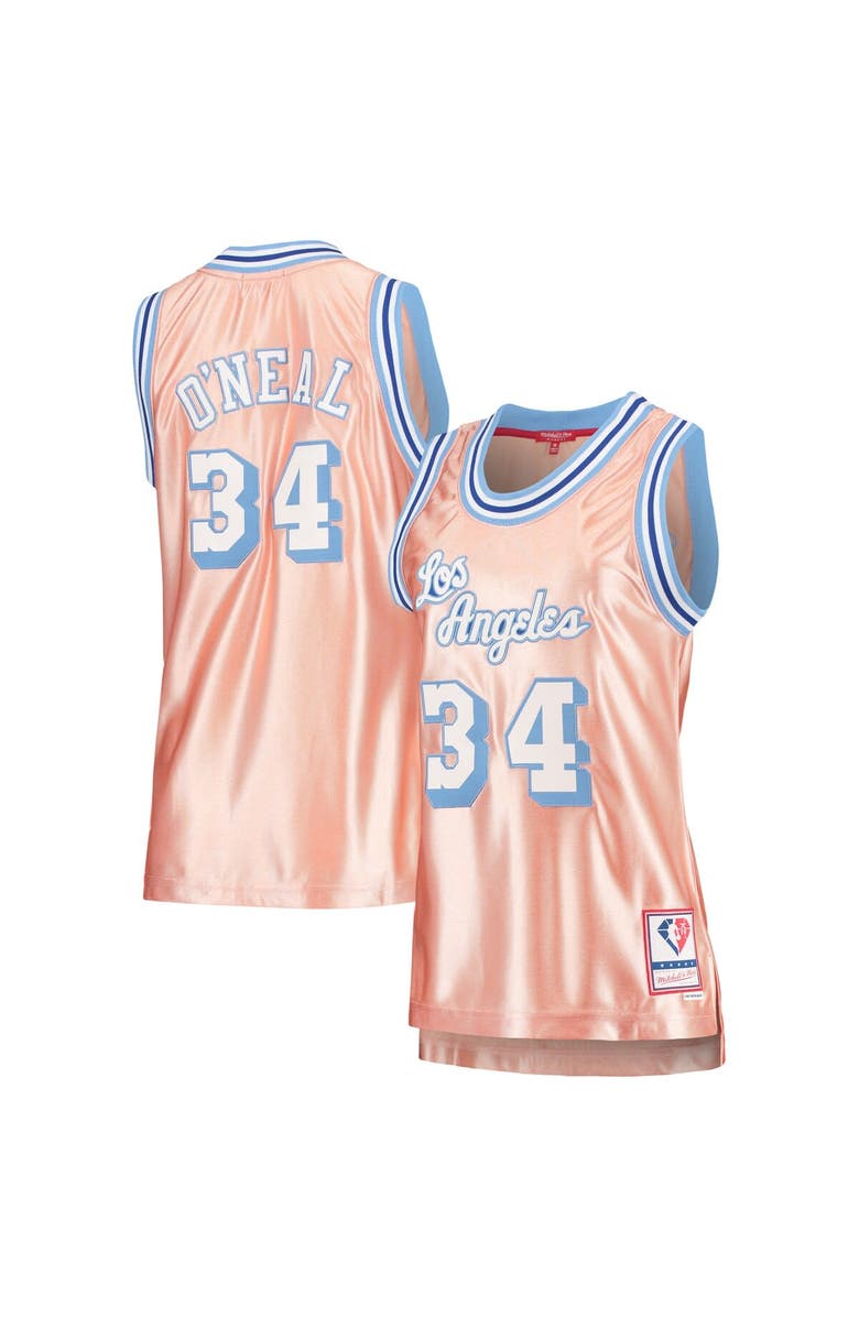 Mitchell & Ness Women's Mitchell & Ness Shaquille O'Neal Pink Los Angeles Lakers 75th Anniversary Rose Gold 1996 Swingman Jersey, Main, color,