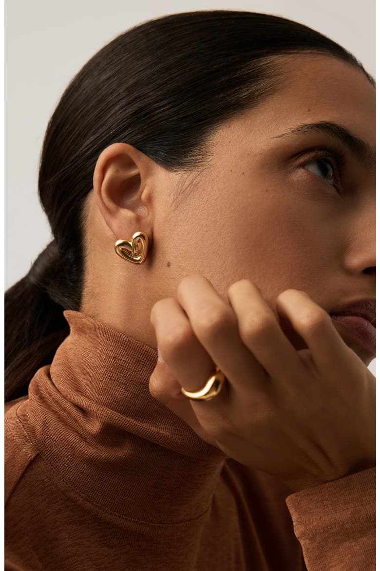 Puffy Heart Stud Earrings, Alternate, color, GOLD
