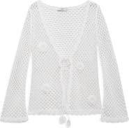 MANGO Floral Tie Front Cotton Blend Cardigan