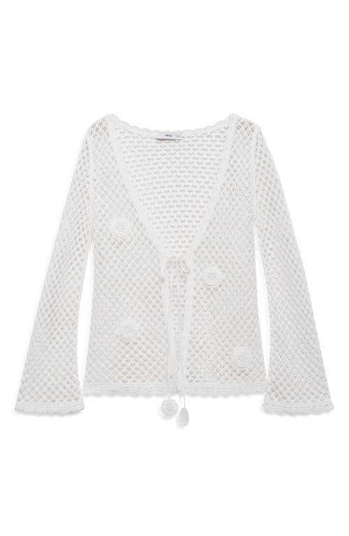 Mango Floral Tie Front Cotton Blend Cardigan In White