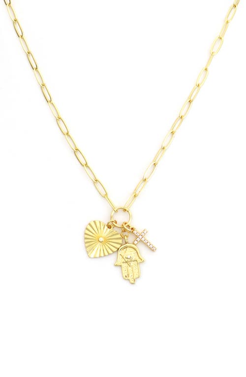 Panacea Heart, Cross & Hand Charm Necklace In Gold