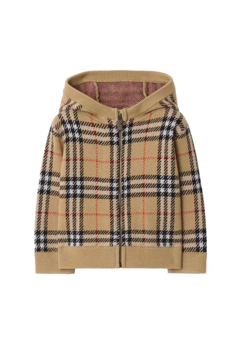 Check Wool Zip Hoodie, Main, color, Sand beige