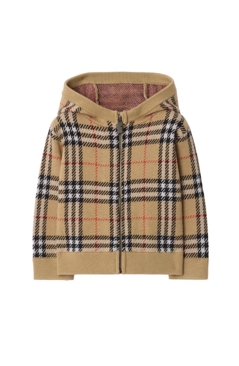 Burberry Check Wool Zip Hoodie, Main, color, Sand Beige