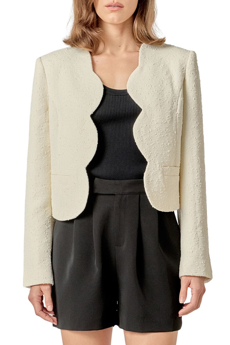 Scallop Trim Textured Woven Jacket, Main, color, WHITE