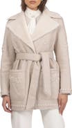 GORSKI Genuine Shearling Short Jacket with Embroidery, Belt