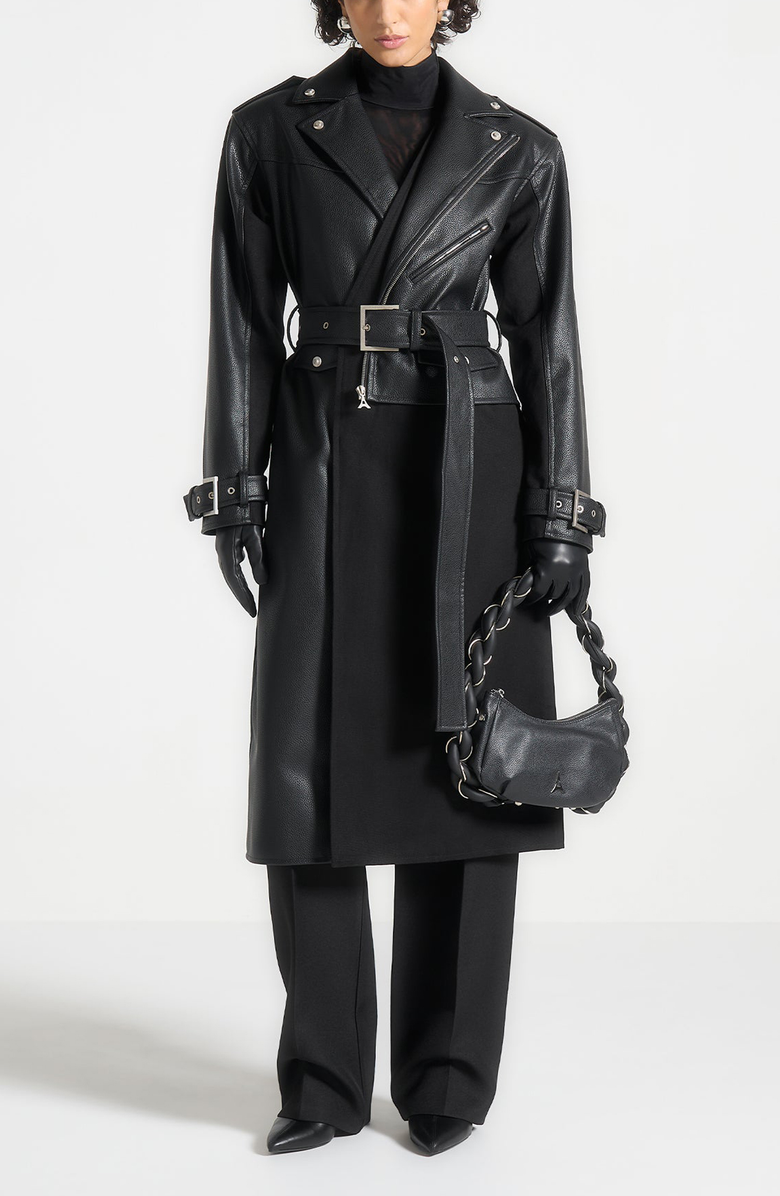 Manière De Voir Ayleen Leather Biker Trench Coat, Alternate, color, Black