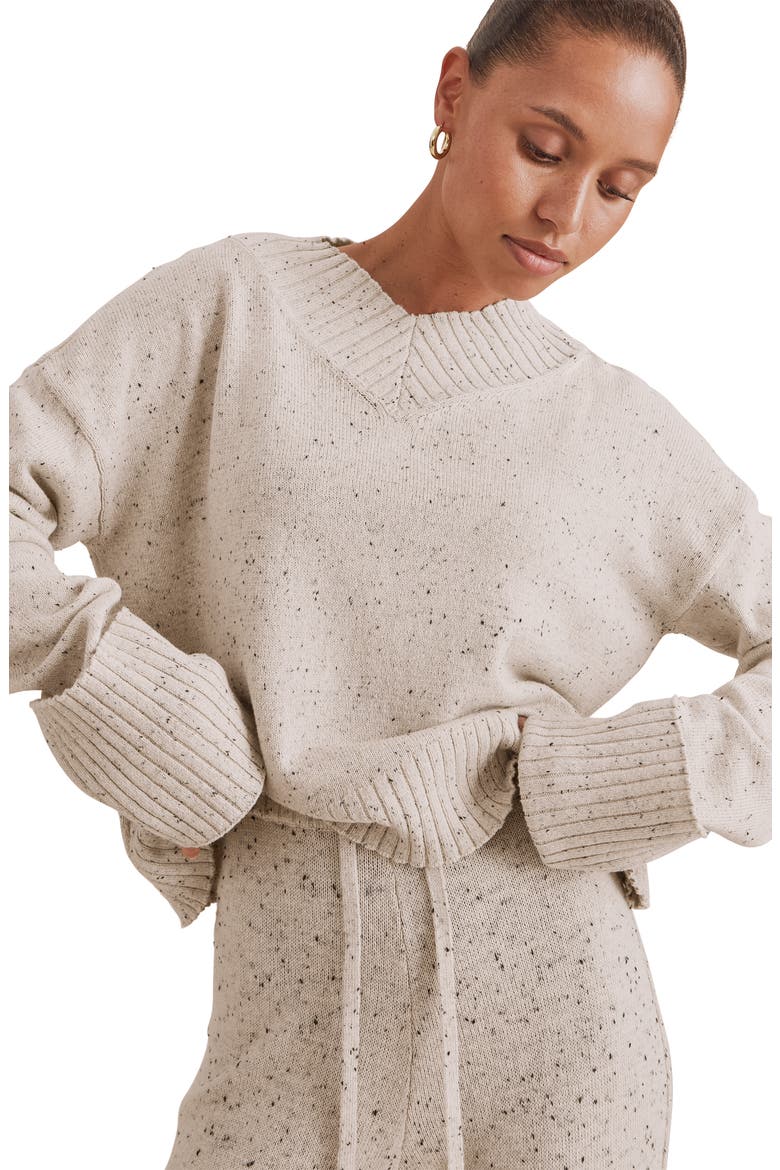 Haven Tweedy V-Neck Sweater, Alternate, color, PALE OAK BEIGE HEATHER