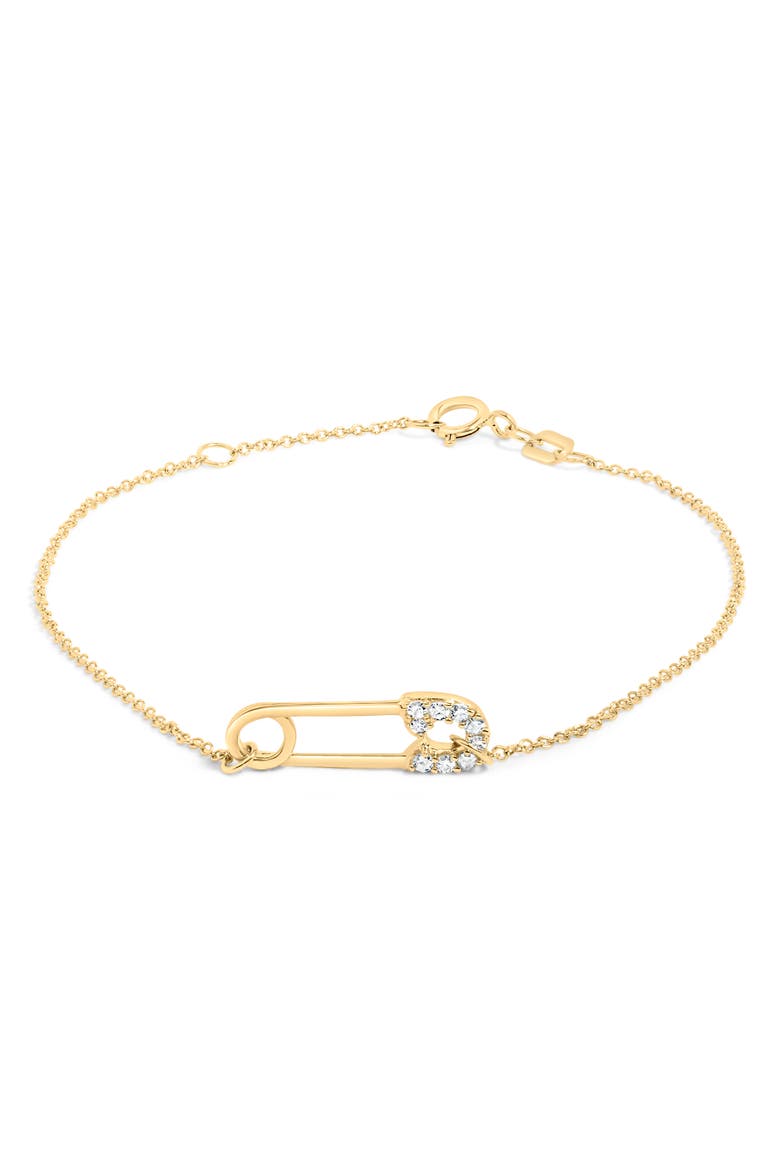 10K Yellow Gold 1/10 Cttw Diamond Paperclip Charm Adjustable Link Bracelet, Main, color, Yellow