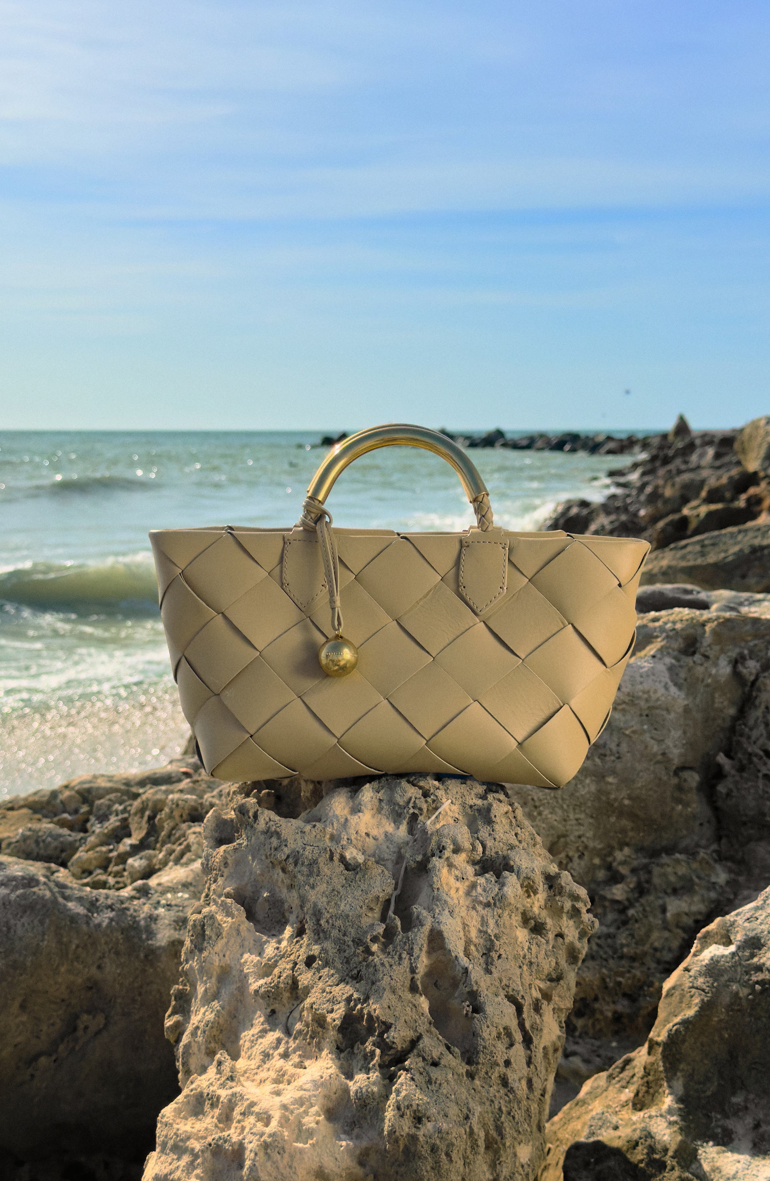 Mini Frankie Woven Leather Tote, Alternate, color, SESAME