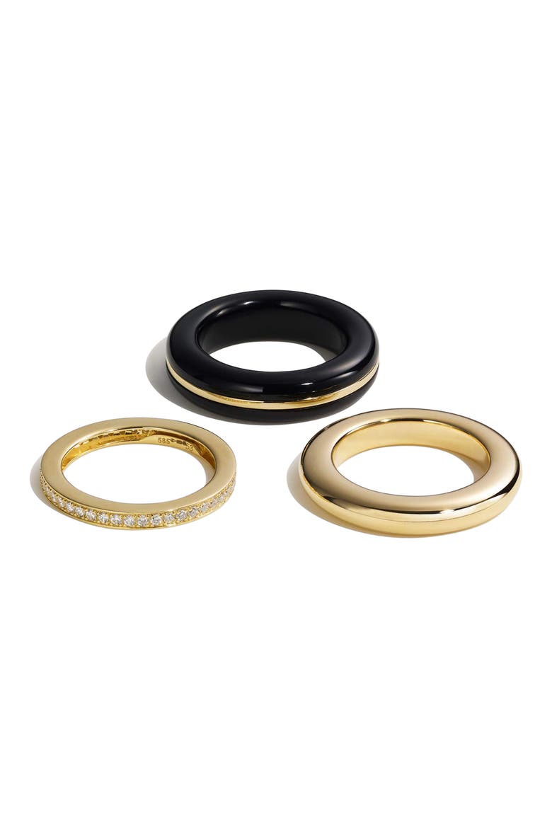 Set of 3 Stack Rings, Alternate, color, BLACK/ YELLOW GOLD