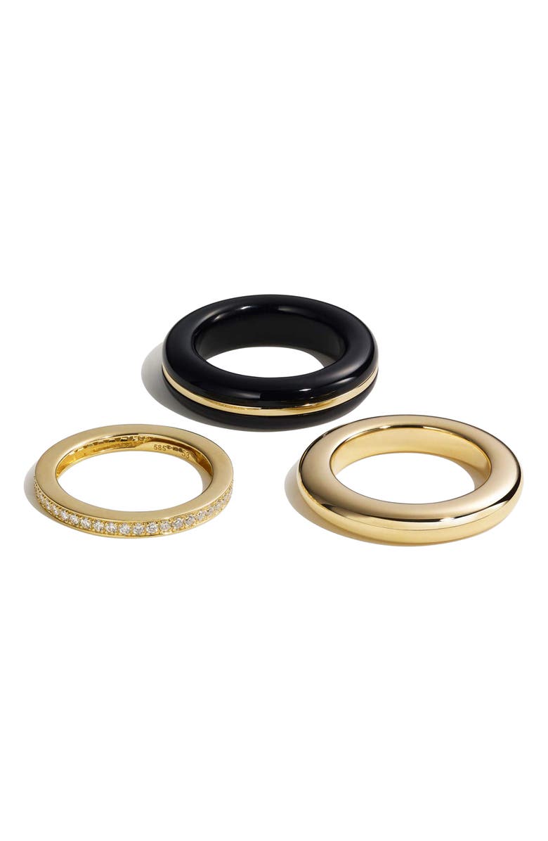 BY PARIAH Set of 3 Stack Rings, Alternate, color, Black/ Yellow Gold