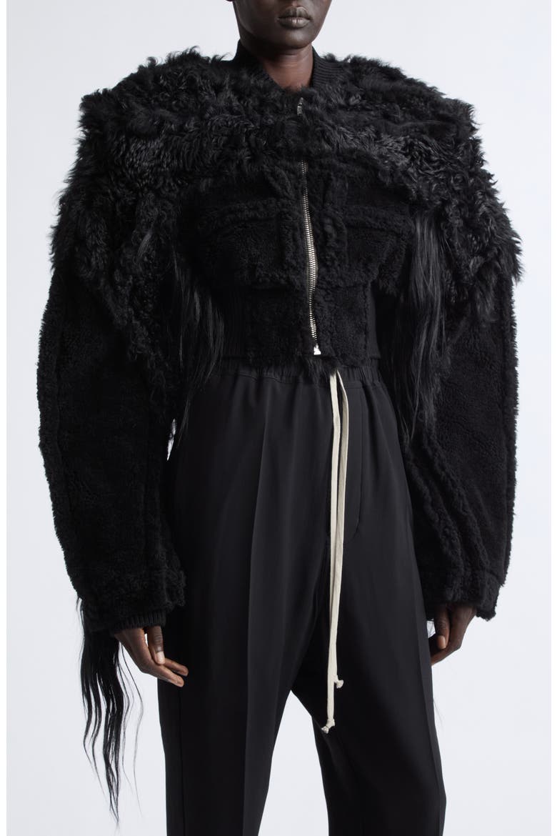 Genuine Shearling and Goat Hair Bomber Jacket, Alternate, color, BLACK