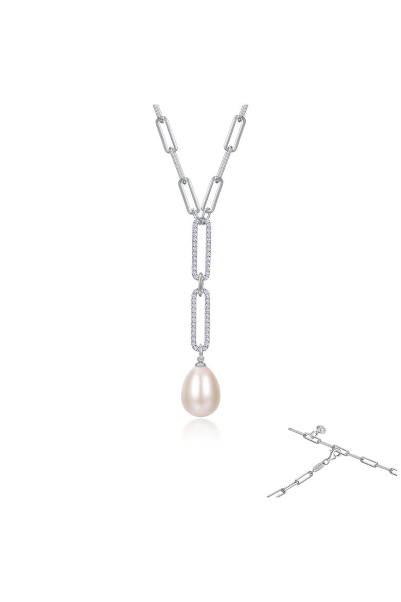 Cultured Pearl & Simulated Diamond Y Necklace, Alternate, color, SILVER