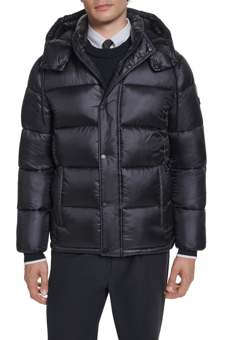 Down Hooded Puffer Jacket, Alternate, color, BLACK