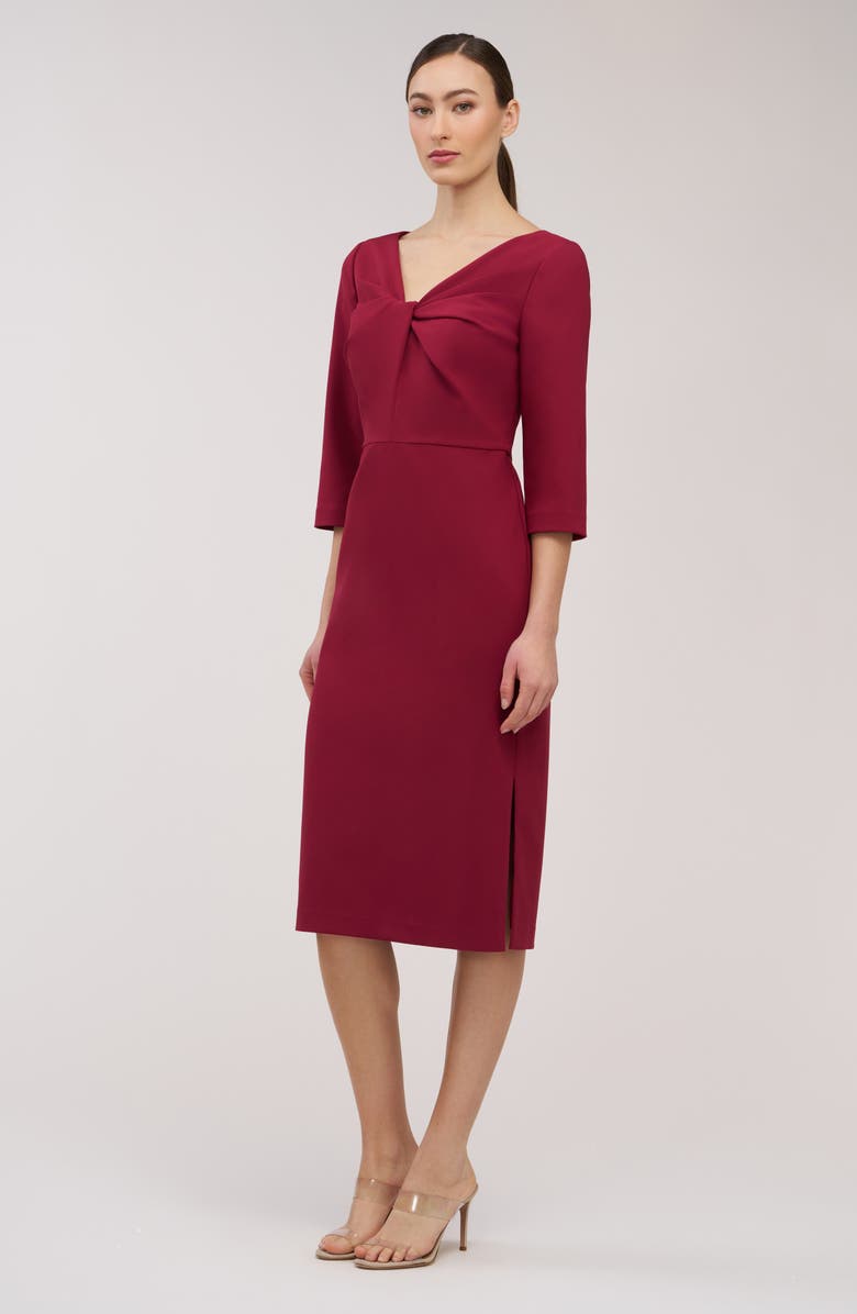 Kay Unger Farrah Twist Front Midi Cocktail Dress, Alternate, color, Ruby Red