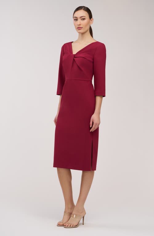 Kay Unger Farrah Twist Front Midi Cocktail Dress In Red