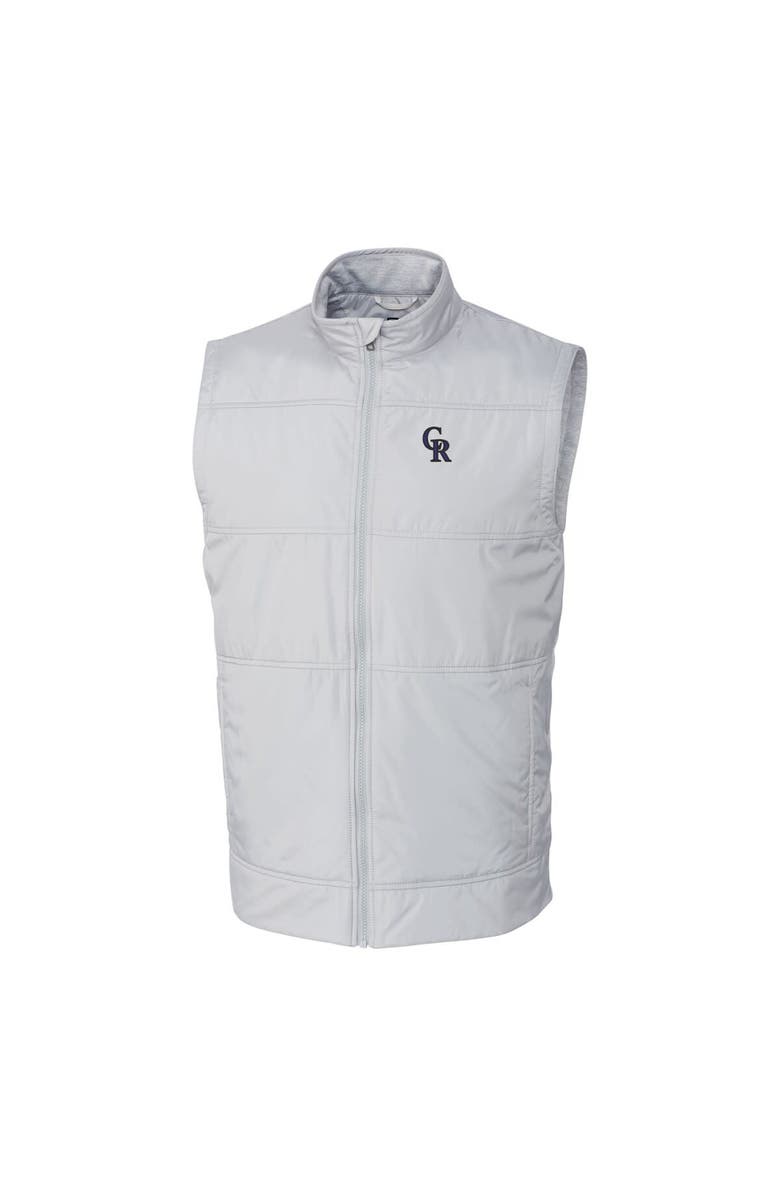 Cutter & Buck Men's Cutter & Buck Gray Colorado Rockies Stealth Hybrid Quilted Windbreaker Full-Zip Vest, Alternate, color,