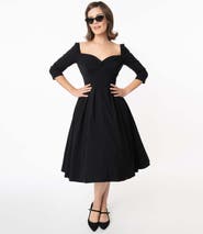 Unique Vintage Woven Sweetheart Neckline Lamar Swing Dress