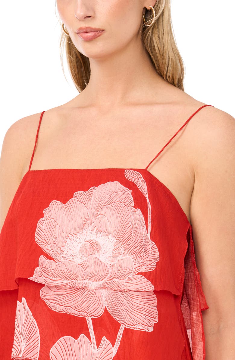 Vince Camuto Floral Tiered Overlay Dress, Alternate, color, Lobster Red