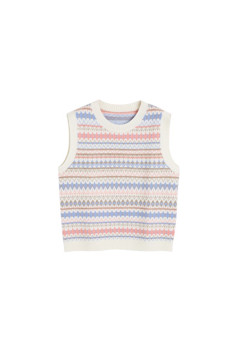 Wool-Cashmere Fair Isle V-neck Tank, Alternate, color, Cream