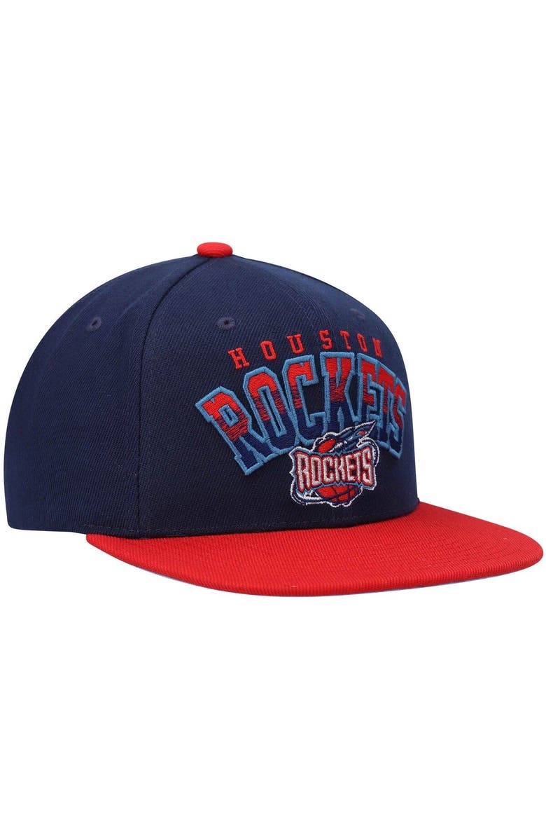 Mitchell & Ness Men's Mitchell & Ness Navy/Red Houston Rockets Hardwood Classics Gradient Wordmark Snapback Hat, Alternate, color,