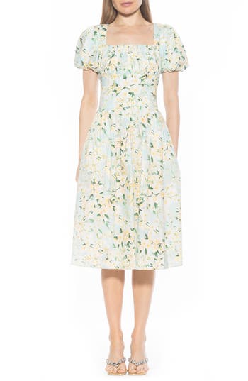 Alexia Admor Jessi Puff Sleeve Midi Dress In Mint Floral